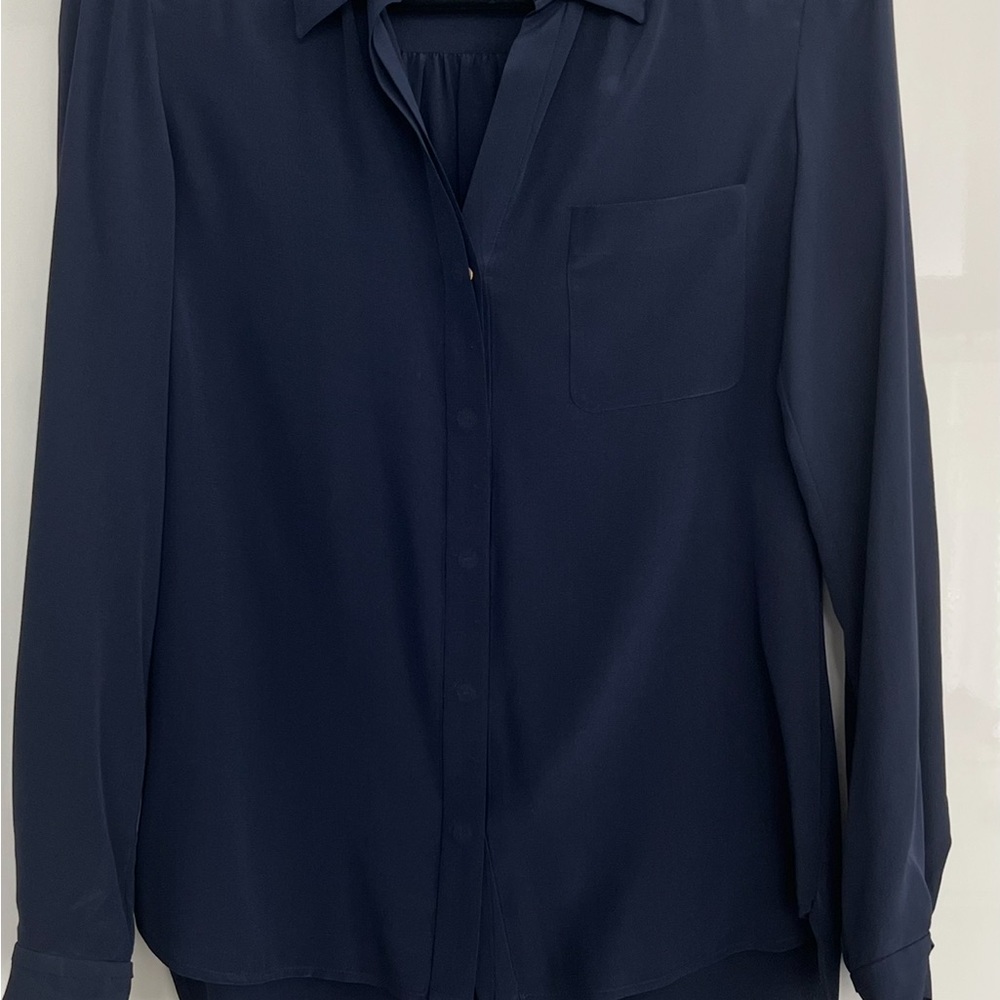 Diane Von Furstenberg Charcoal 100% Silk Blouse Convertible Sleeve – US 2